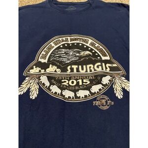 Tom's T's Mens Sturgis 75th Anniversary 2015 Motorcycle Rally T-Shirt Navy L